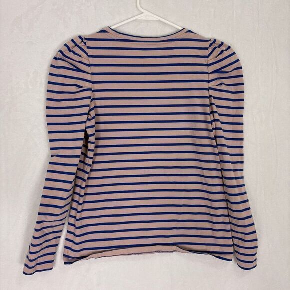 Boden Striped Puff Sleeve Long Sleeve Cotton Top Pink with Blue Stripes Women's - Picture 6 of 9
